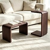 YIRCELOM Wooden C Shaped End Table, Couch Table, 24in W Walnut | Sofa Side Table, Narrow Side Table, for Couch and Bed, for Living Room, Office, Bedroom, Laptop, Coffee