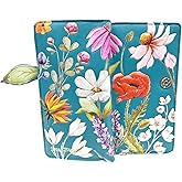 Shag Wear Summer Wild Flowers Large Wallet for Women – Vegan Faux Leather Clutch Purse with Floral Design, Nature Theme, Magnetic Snap Closure, Card and Bill Organizer Teal 7"