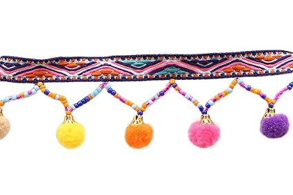 Yalulu 5 Yards Schwarz Retro Pom Pom Pompom Hairball Ball Lace Spitze Quaste Trim Band für DIY Fertigkeit und Dekorieren Nähe