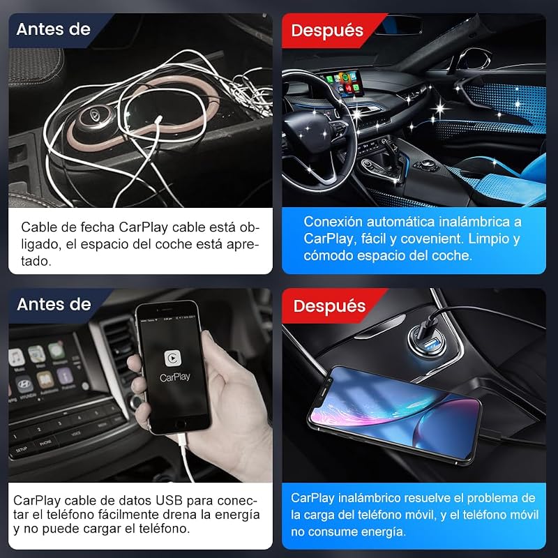 Adaptador sem fio carlinkit 3.0 carplay compatível com audi/porsche/volvo/mercedes/vw/kia/hyundai, configuração de dois fios