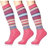 LIN PERFORMANCE Compression Socks for Women and Men 3 Pairs 8-15 mmHg Cotton Knee High Support Socks for Travel Sport