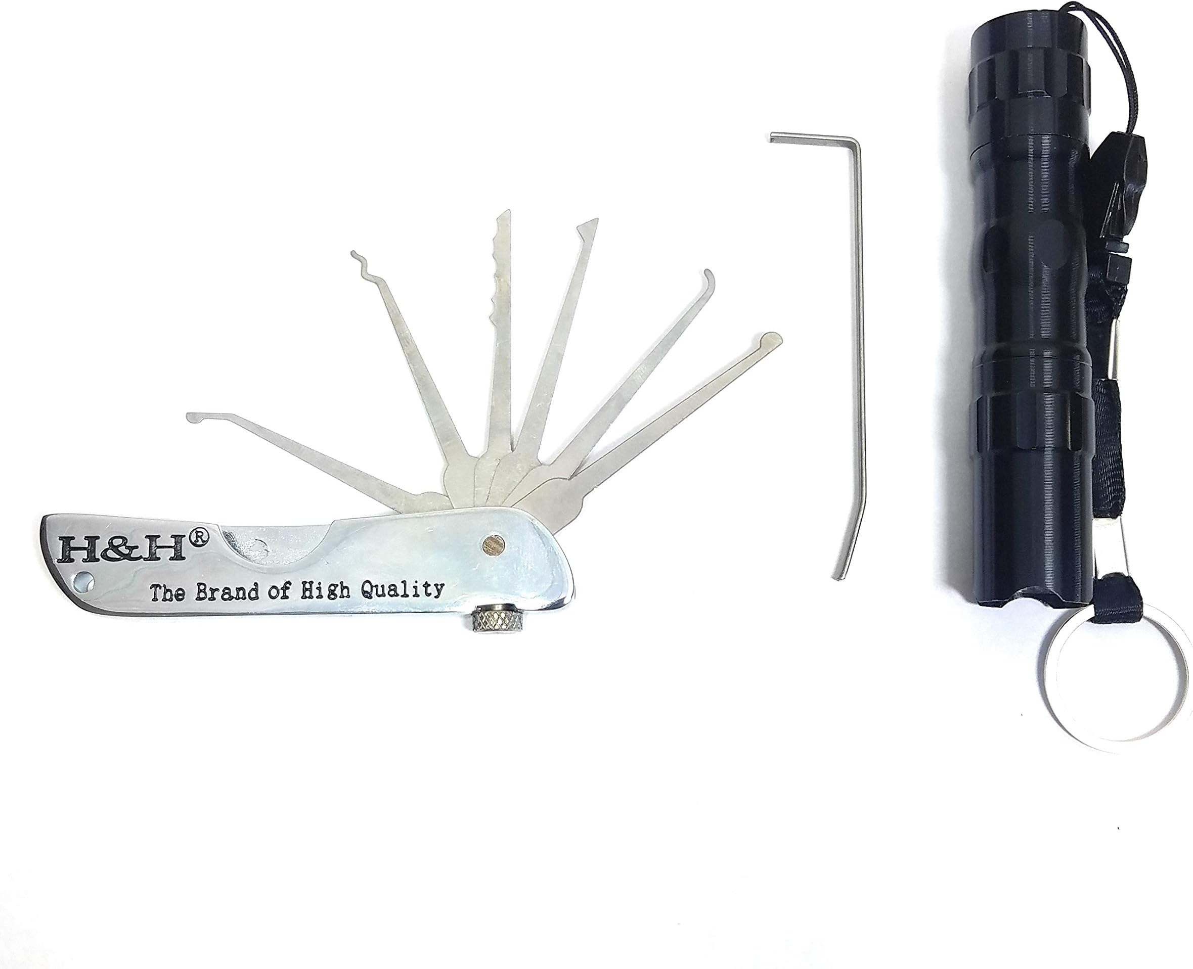 Stainless Steel folding multitool lock set with Flashlight