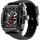 Mens Watch Square Fashion Sports Multifunction Chronograph Quartz Analog Wristwatch Gift for Men Rubber Band Silicone Strap Watches