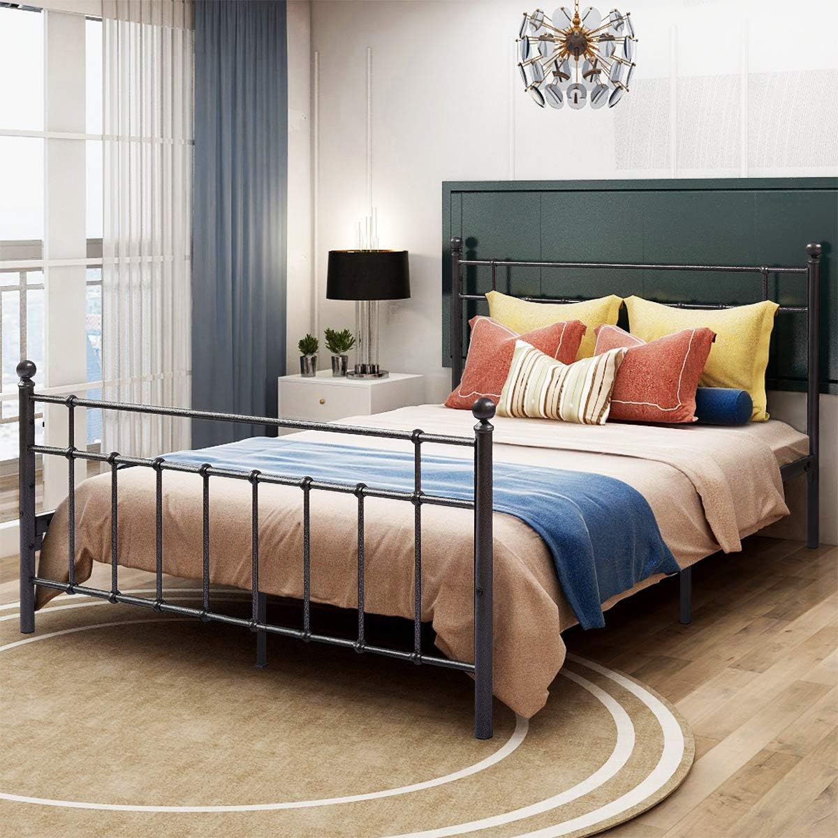 Amazon Com Reinforced Metal Bed Frame Twin Size With Headboard