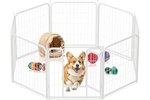 HEALSMART Dog Playpen 24 Inch 8 Panels, Heavy Duty Metal Pet Playpen Indoor Outdoor for Camping, Yard, RV, Garden Fence, Privacy Patio, White