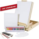 Set Pittura In Valigetta Artina Florenz 28 Pezzi: Cavalletto Da Tavolo, 18 Colori Acrilici, 6 Pennelli, Spatola E Tela 24x30 Cm