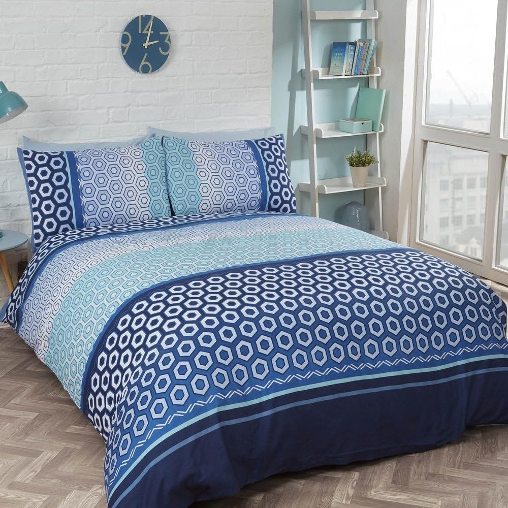 Tony's Textiles Modern Geometric Bedding Quilt Duvet Cover Set Blue