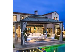 MELLCOM 12 x 16ft Hardtop Gazebo, Polycarbonate Double Roof Aluminum Gazebo, Outdoor Waterproof Canopy Gazebo with Netting an