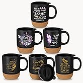 Didaey 6 Pcs Valentines Christian Mugs for Women Bulk 15oz Bible Verse Butterfly Coffee Mugs with Lids Inspirational Scripture Ceramic Cups Religious Church Gifts for Men Pastor Sunday School(Black)