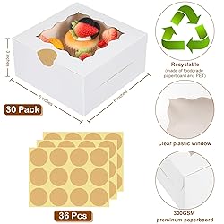 Colovis 30 Pcs White Bakery Boxes with Window, 6 X