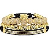 WFYOU Imperial Crown Bracelets for Men 18kt Gold Bracelet Cubic Zirconia Beads Bracelets Cross Bracelets Charm Men Luxury Gift