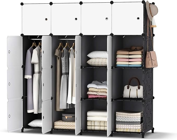 Portable Closet Wardrobe with Clothes Hanging Rod, Closet Organizers