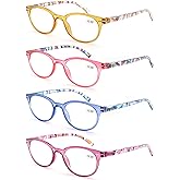 MODFANS Reading Glasses Women 4 Pack Fashion Ladies Readers 2.0 Strength,Women's for Reading Comfort Spring Hinge Arm Eyeglasses-Lightweightest Round Frame Look Stylish to Wear,Come with Pouch