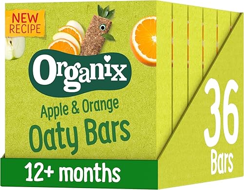 Organix Apple and Orange Organic Soft Oaty Snack Bars Multipack, Toddler Snack, No Added Sugar, 6 x 23 g Bars Per Box (6 Boxes Total)