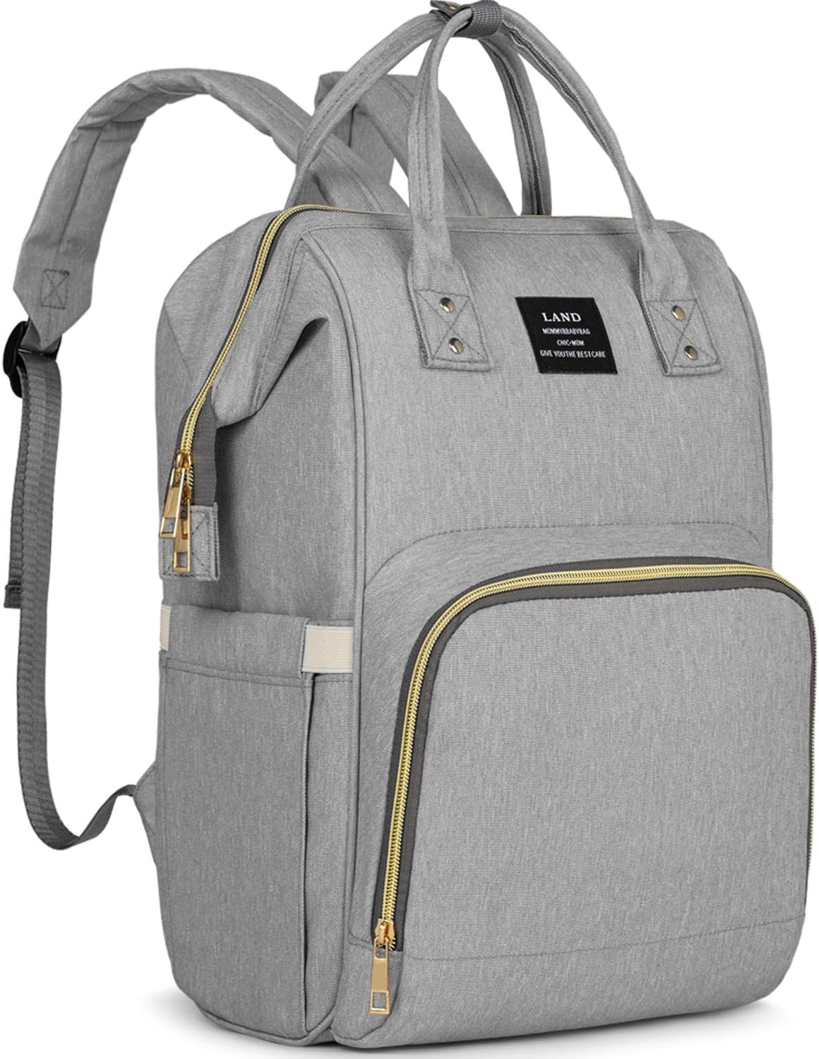 Diaper Backpack, Large Capacity Baby Bag, Multi-Function Travel Backpack Nappy Bags, Nursing Bag, Fashion Mummy, Roomy Waterproof for Baby Care, Stylish and Durable by QpenguinBabies (Grey)