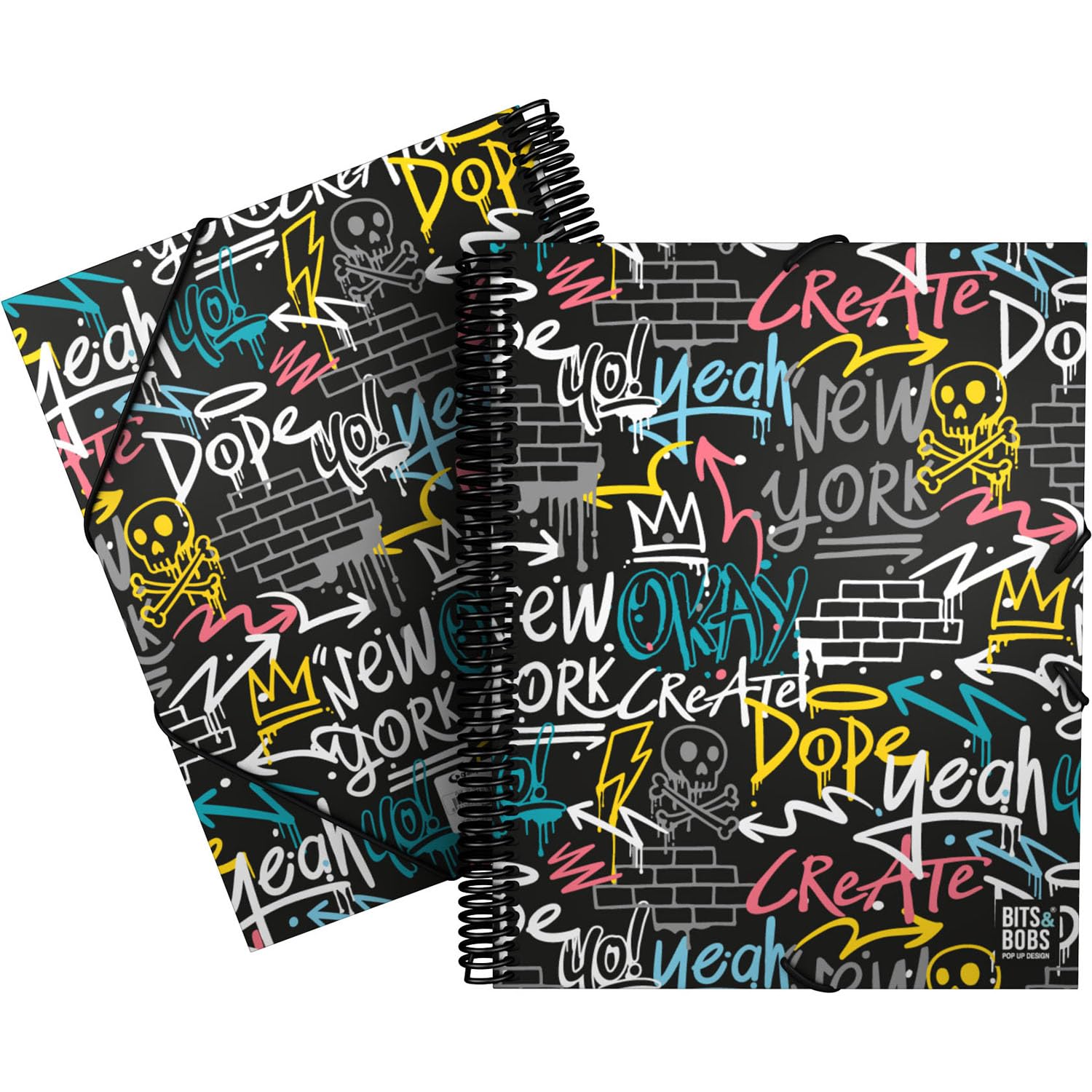 Grafoplás | Folder of 30 Transparent Pockets | A4 | Spiral PVC | Flexible Covers | Bits & Bobs Pop Up Design Wall Collection | Maxi Places | Perfect for Organizing Your School Supplies