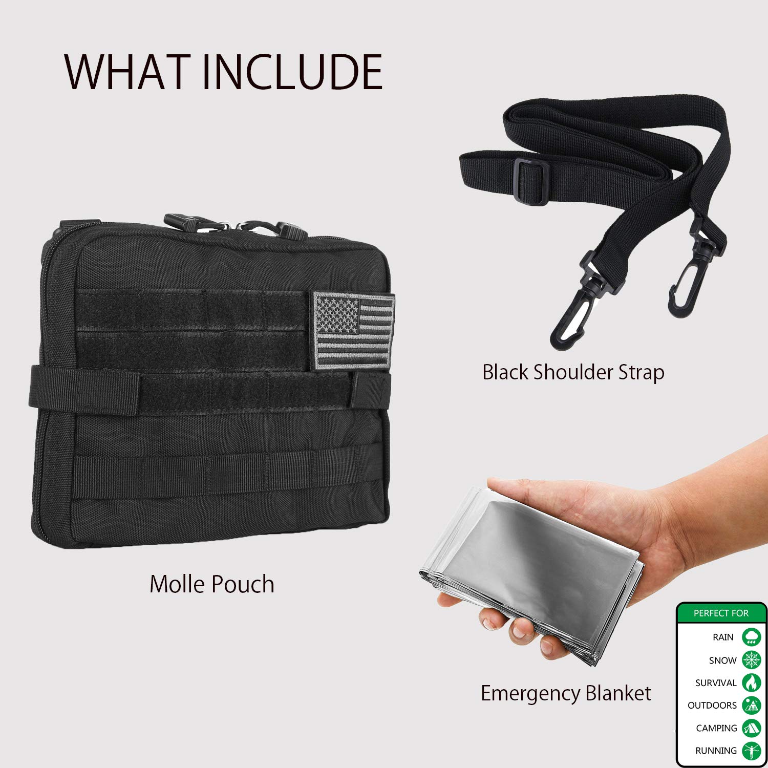 DELSWIN Tactical Molle Pouch - Medical ETM Utility Bag EDC Organizer Admin Pouch Tool Bag with Adjustable Strap & Emergency Blanket (Black)