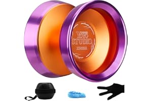 YOYOSTUDIO Yoyo Professional Unresponsive Yoyos with Dual Aluminum Alloy Rings, Pro Tricks Yo yos for Adults, Metal Yoyo for Beginners with Strings, Gloves & Case Orange (Purple Ring)