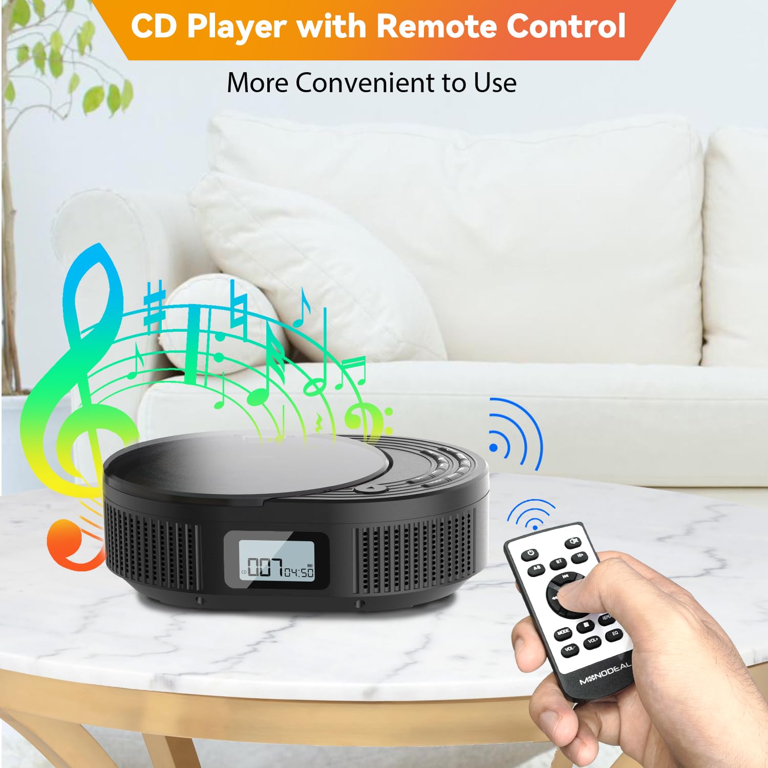 MONODEAL Portable CD Player Boombox with 2 * 3W Speakers, Bluetooth Transmitter & Speaker 2-in-1, FM Radio CD Player Combo for Car/Home, AUX/USB/MP3/WMA, Remote Control & Headphone Jack