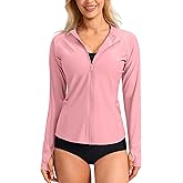 SANTINY Women's Rash Guard UPF50+ SPF UV Protection Long Sleeve Swimsuit Top with Pockets Zip Front Swim Shirts Woman