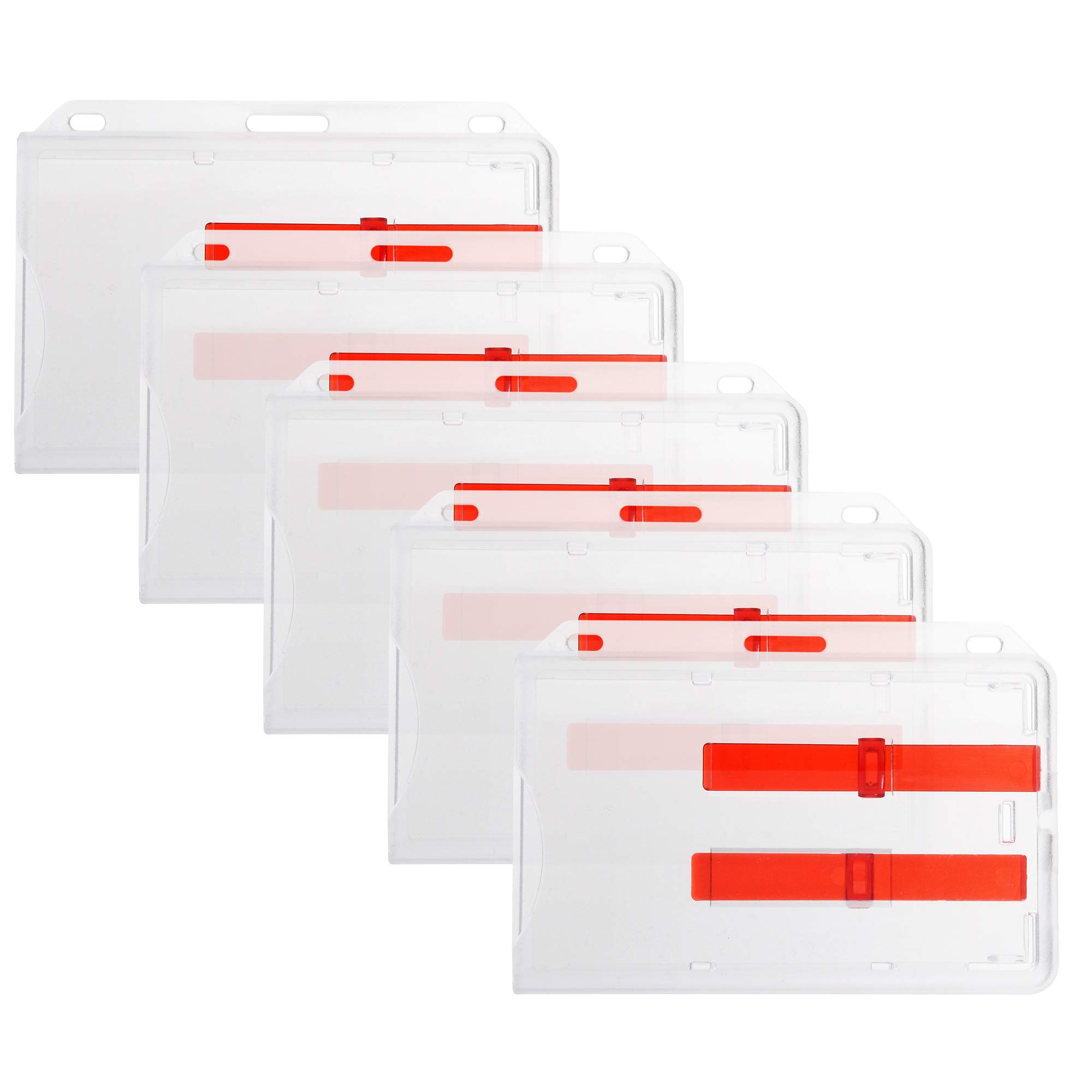 5 pcs ID Card Badge ejector slider Holder Out Tab Reel Retractable Horizontal Red & Clear