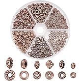 CRAFTYMELODY 300Pcs 6 Styles Tibetan Spacer Beads Metal Loose Beads Bulk Vintage Red Copper Charm Beads Alloy Flower Bead Caps Loose Spacer Beads for DIY Bracelet Necklace Jewelry Making Crafts