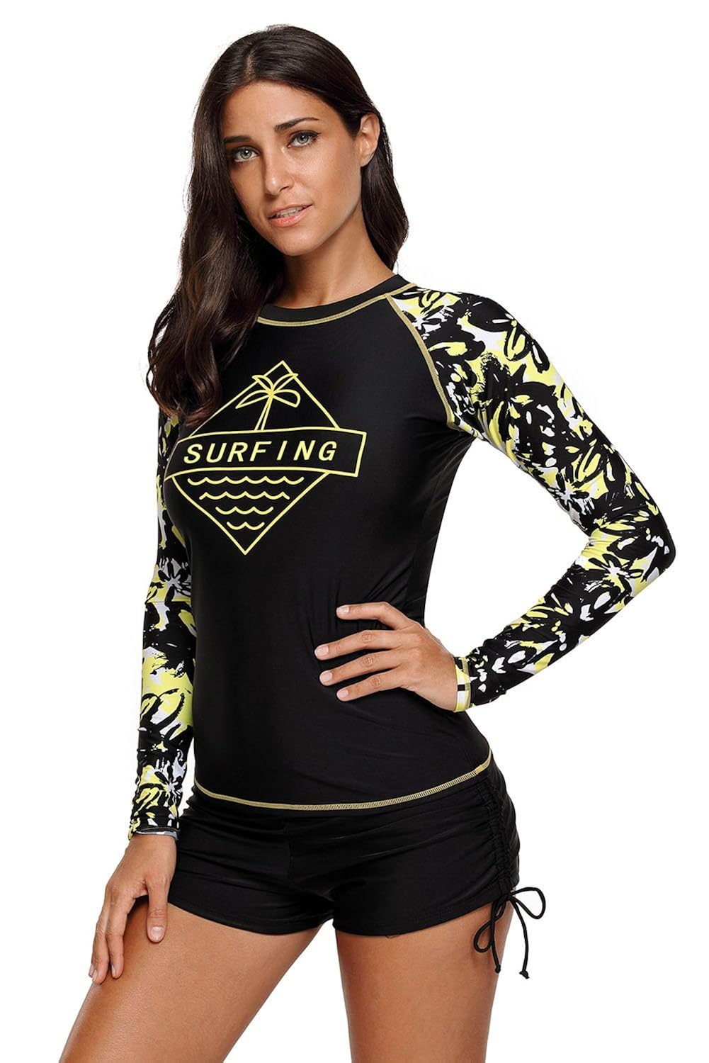 boldgal women's bathing swimwear full-sleeved rashguard beach top (black)
