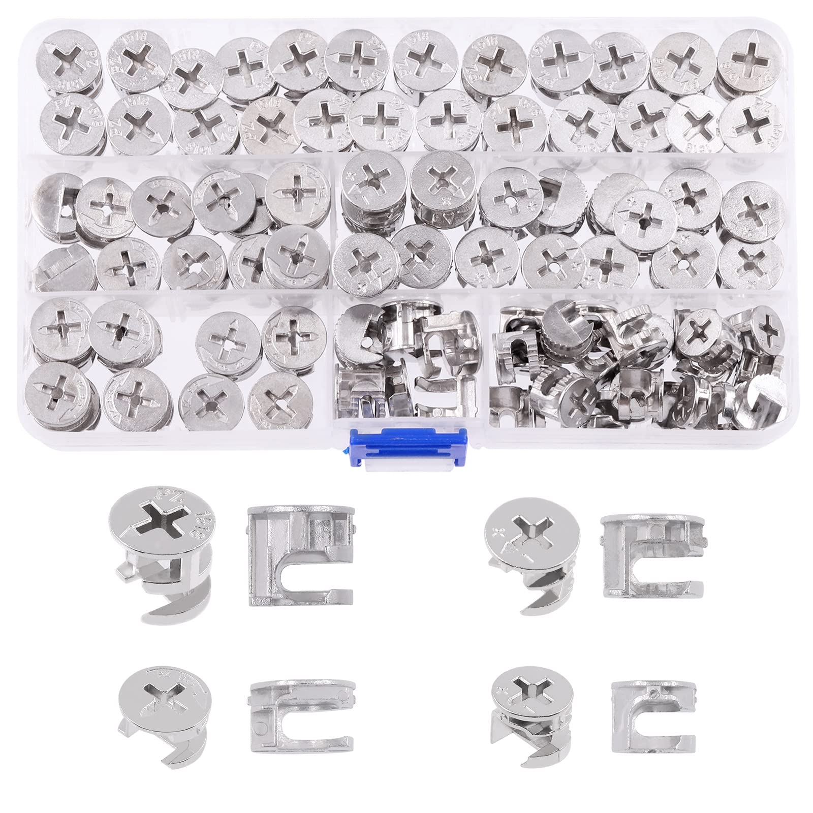 Mardatt 100 Pcs 4 Size Furniture Connecting Cam Lock Assortment Kit, Heavy Duty Locking Cam Fitting Lock Nut Connectors for Cabinet Drawer (11.8*10/14.6*11.5/14.7*13.5/14.5*9.5mm)