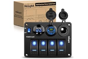 Nilight 4 Gang Rocker Switch Panel Toggle Power Control 12V 24V Pre-Wired | Multi-Function Waterproof Aluminum Panel PD Type C USB Cigarette Lighter Socket Voltmeter ON Off Switches for Car Truck Boat