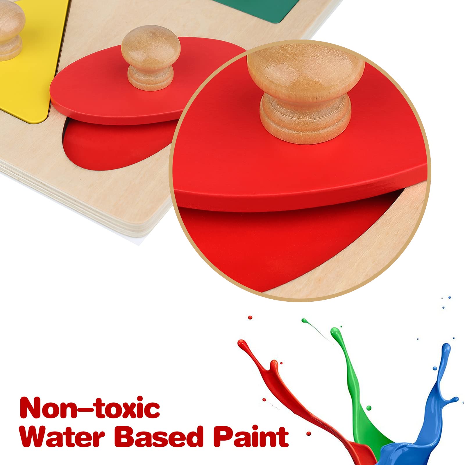 Montessori Wooden Puzzle Board Knob Wooden Puzzle Geometric Shape Puzzle Early Education Material Sensorial Toy for Toddler Shape & Color Sorter (5 Geometry Shape)