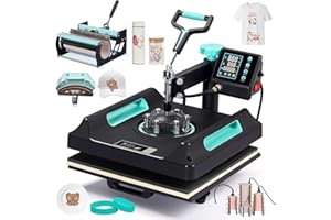 Specraft 8-in-1 Combo Heat Press, 15x15 360° Swing Away Digital Sublimation Machine for T-Shirts Mugs Hats Plates, Green Black