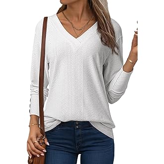 Dokotoo 女式衬衫时尚休闲 V 领长袖衬衫镂空蕾丝刺绣上衣