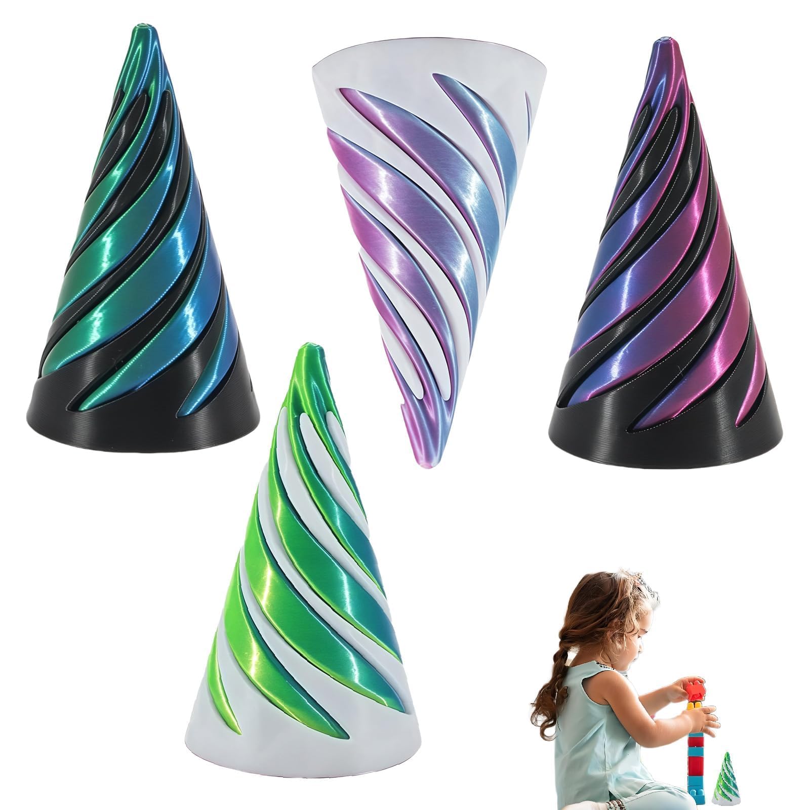 4 Pcs Spiral Cone Fidget toy, 3D Printed Fidget Toys, Impossible Cone Figet Toys, Beautiful and Durable Figet Toys Suitable for use at Home School Office and Outdoors