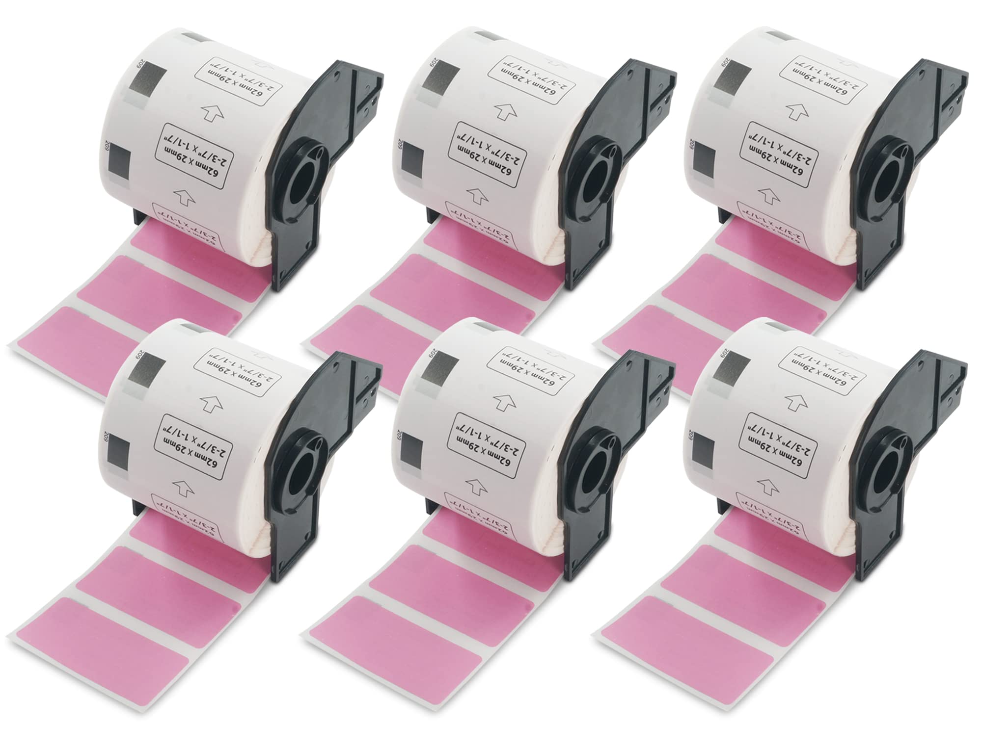 BETCKEY - 6 Rolls DK-11209 Colored Labels, 62mm x 29mm, Black on Pink, 4800 Small Address Labels Using for QL Label Printers