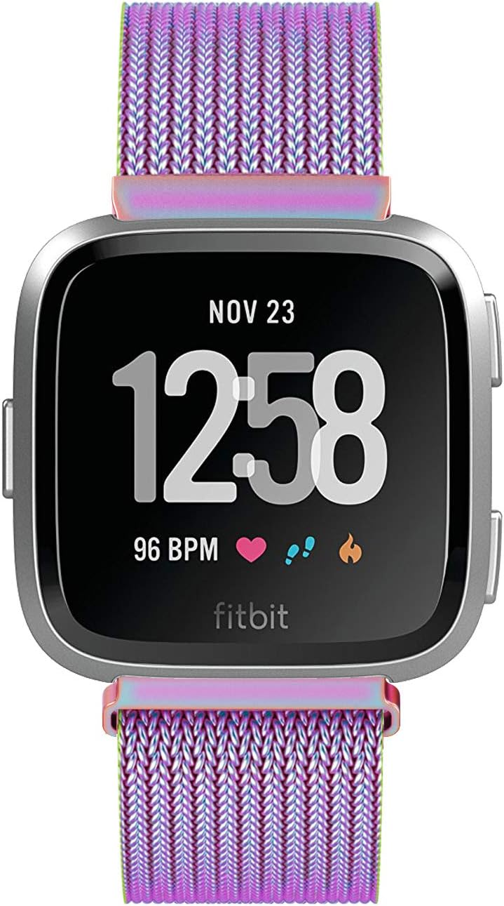 Yutior Metal Bands Compatible with Fitbit Versa 2 / Fitbit Versa Lite & SE/Fitbit Versa Smart Watch, Stainless Steel Metal Replacement Small Large for Women Men, Black, Champagne, Rose Gold, Silver
