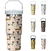 30oz Dachshund Tumbler with Handle and Flip Straw, Stainless Steel Insulated Cup, Travel Coffee Mug Water Bottle, Birthday Mothers Day Chritmas Gifts for Women Animal Lovers