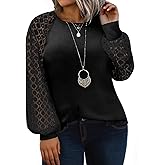 Eytino Plus Size Tops for Women Lace Long Sleeve Crew Neck Waffle Knit Business Work Dressy Shirts(1X-5X)