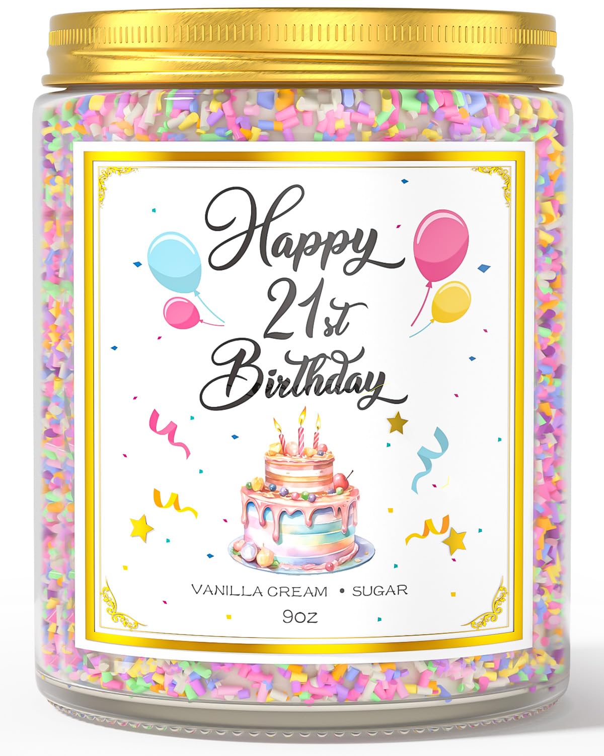 VEGISHINE 21st Birthday Candles Gifts for Women- 9 oz Happy Birthday Candle with Vanilla Birthday Cake Scent, Gifts for Women & Men, Friendship Ideas