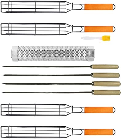 Kabob Grilling Baskets with Smoker Pellet Tube