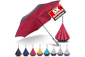 LFLFWY Inverted Reverse Upside Down Umbrella Windproof Strong - 49 inch Vented Double Canopy Large Stick Umbrellas for Rain Waterproof Golf Car Travel Umbrella - Men and Women