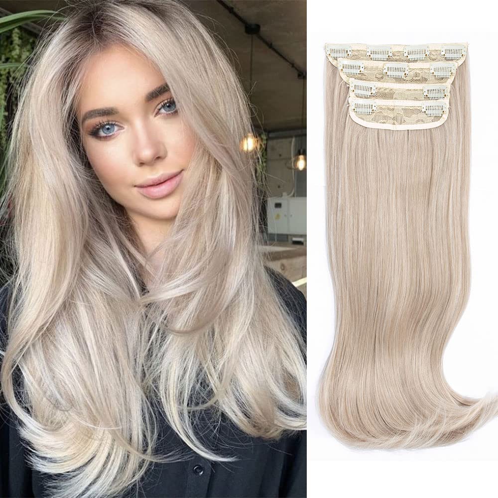 Hair Extensions Clip in 4pcs Pearl Blonde Hair Extension Long Straight Thick Full Head Synthetic Fiber Wavy Hair Extensions Hair Pieces for Women — image 1