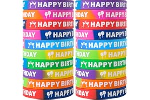 QEERBSIN Happy Birthday Rubber Bracelets, Black and Colored Silicone Stretchy Bracelets for Birthday Party Supplies, Birthday Gifts
