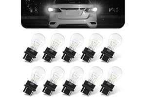 getfay Pack-10 Car 3157 Brake Light Bulb, 12V 21/5W Double Contact 360 Degree Lighting Halogen Bulb Replacement, Micro Quartz Glass Double Filamen Light Bulb, Universal for Most Cars (White)