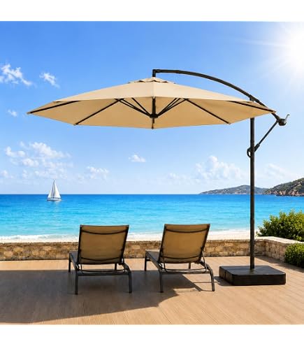 CorLiving Crimson Red Fabric 11.5ft Deluxe Offset Patio Umbrella w/Base Weights : Patio, Lawn & Garden