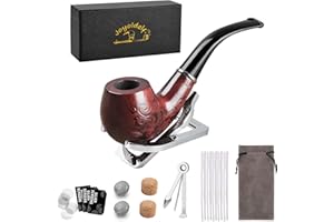 Joyoldelf Rosewood Tobacco Pipe Set, Curved Wooden Smoking Pipe with Stainless Steel Pipe Stand Holder, Pipe for Beginners with Accessories and Gift Box