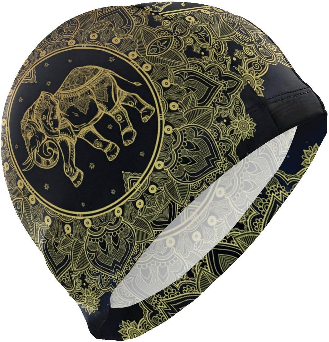 Tyueu Unisex Swimming Hat Hippie Indian Elephant Swimming Cap Swim Cap Big Head Men Women Bathing Cap