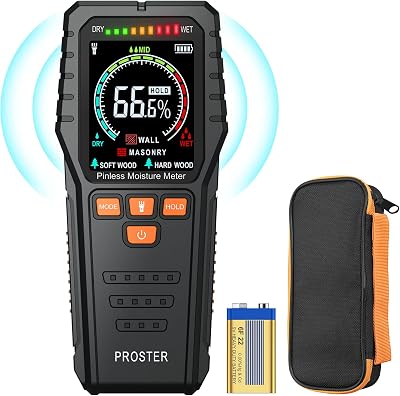 Proster Pinless Moisture Meter with Backlit LCD, 4 Modes, 19mm Depth