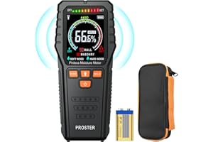 Proster Pinless Wood Moisture Meter - Non Destructive Moisture Tester for Wood Wallboard Masonry, Detect up to 3/4 Inch Below Surface, Backlit Color LCD, Visual Audible Alarm