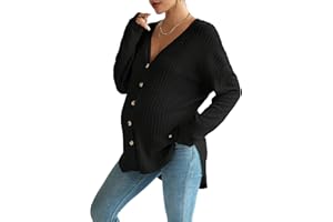 Cozyease Women's Maternity Blouses Ribbed Knit Long Sleeve Pregnancy Tops V Neck Button Down Fall Shirts