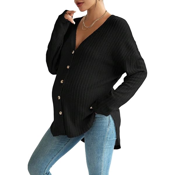 Women's V-Neck Knot Long Sleeve Sweater - Maternity & Nursing Top, Stretchy Knit (S-XL)